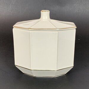 Kassatex St Honore Lidded Cotton Jar White Gold Oval Ceramic Bathroom Decor